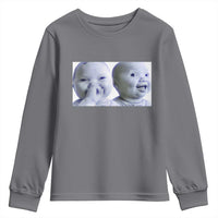 Funny Double Trouble Tuff Baby Meme Youth Sweatshirt Viral AI Niche Baby Holding Laugh Duo Reaction - Wonder Print Shop