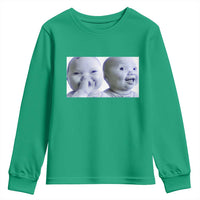 Funny Double Trouble Tuff Baby Meme Youth Sweatshirt Viral AI Niche Baby Holding Laugh Duo Reaction - Wonder Print Shop