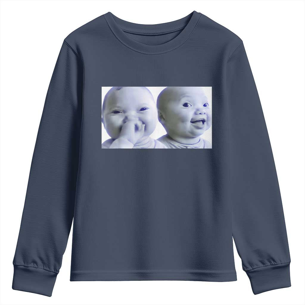 Funny Double Trouble Tuff Baby Meme Youth Sweatshirt Viral AI Niche Baby Holding Laugh Duo Reaction - Wonder Print Shop