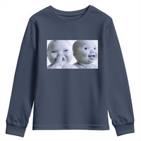 Funny Double Trouble Tuff Baby Meme Youth Sweatshirt Viral AI Niche Baby Holding Laugh Duo Reaction - Wonder Print Shop