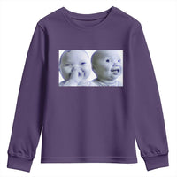 Funny Double Trouble Tuff Baby Meme Youth Sweatshirt Viral AI Niche Baby Holding Laugh Duo Reaction - Wonder Print Shop