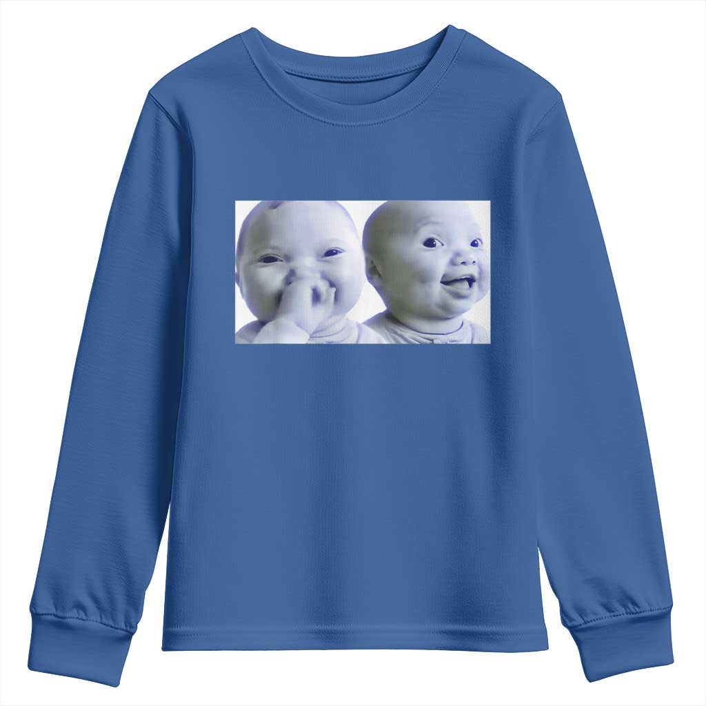 Funny Double Trouble Tuff Baby Meme Youth Sweatshirt Viral AI Niche Baby Holding Laugh Duo Reaction - Wonder Print Shop