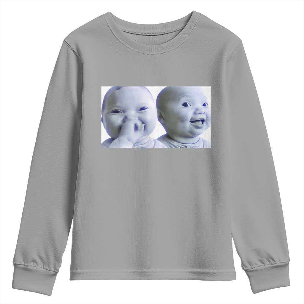Funny Double Trouble Tuff Baby Meme Youth Sweatshirt Viral AI Niche Baby Holding Laugh Duo Reaction - Wonder Print Shop