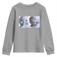 Funny Double Trouble Tuff Baby Meme Youth Sweatshirt Viral AI Niche Baby Holding Laugh Duo Reaction - Wonder Print Shop