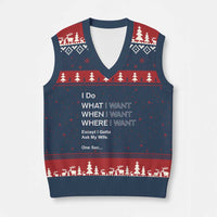 I Do What I Want Except Ask My Wife V-Neck Knit Sweater Vest Funny Married Humor Gag Gift for Husbands - Wonder Print Shop