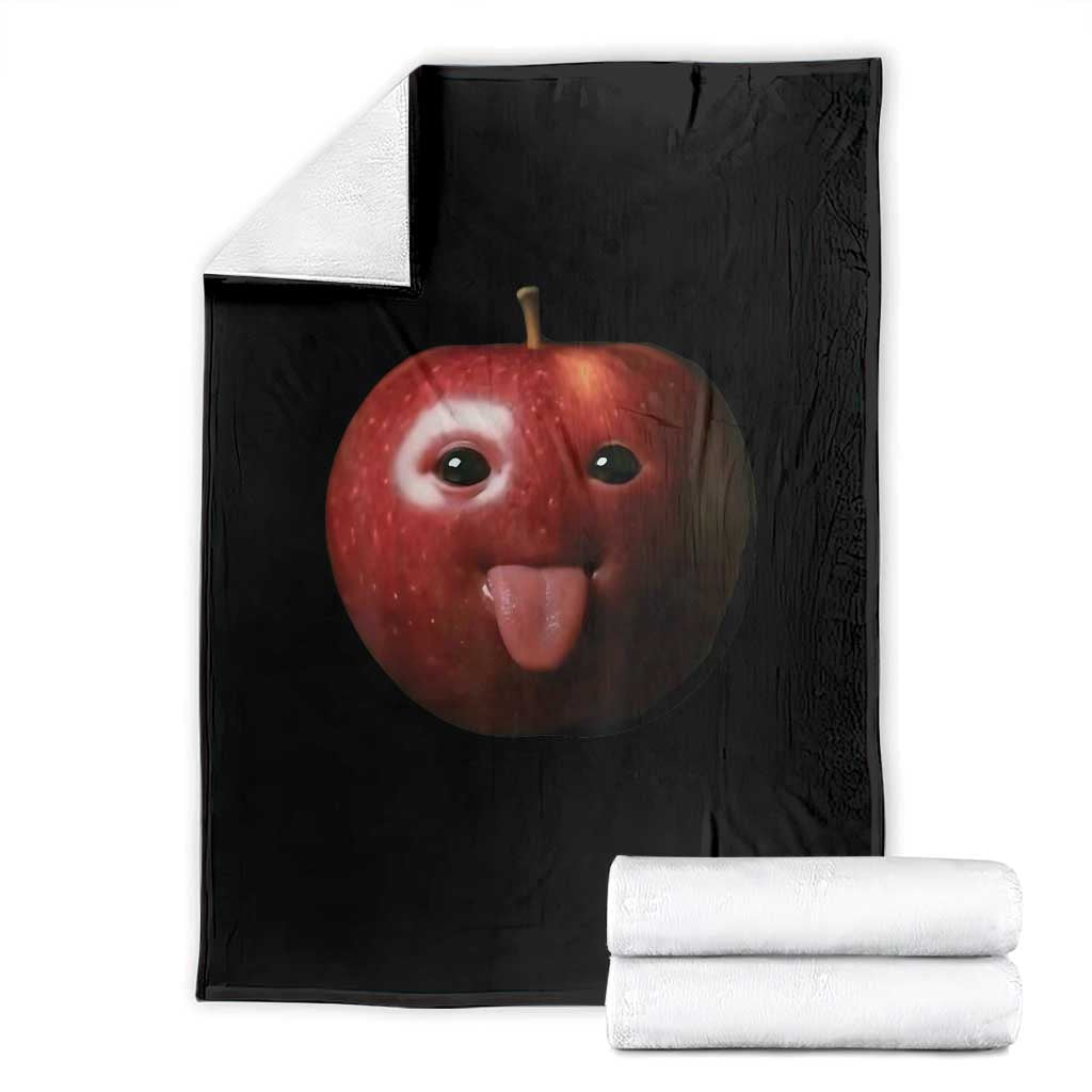 Cute Freaky Apple with Tongue Out Throw Blanket Funny Goofy AI Fruit Meme - Wonder Print Shop