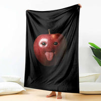 Cute Freaky Apple with Tongue Out Throw Blanket Funny Goofy AI Fruit Meme - Wonder Print Shop