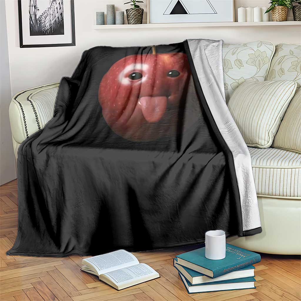 Cute Freaky Apple with Tongue Out Throw Blanket Funny Goofy AI Fruit Meme - Wonder Print Shop