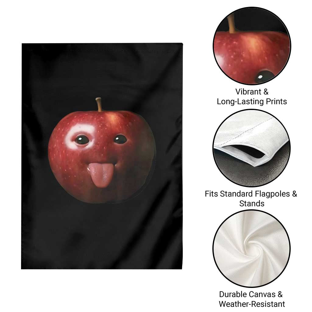 Cute Freaky Apple with Tongue Out Garden Flag Funny Goofy AI Fruit Meme - Wonder Print Shop