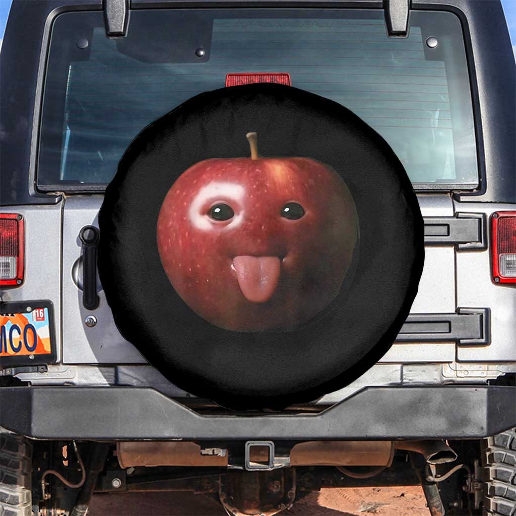 Cute Freaky Apple with Tongue Out Spare Tire Cover Funny Goofy AI Fruit Meme - Wonder Print Shop