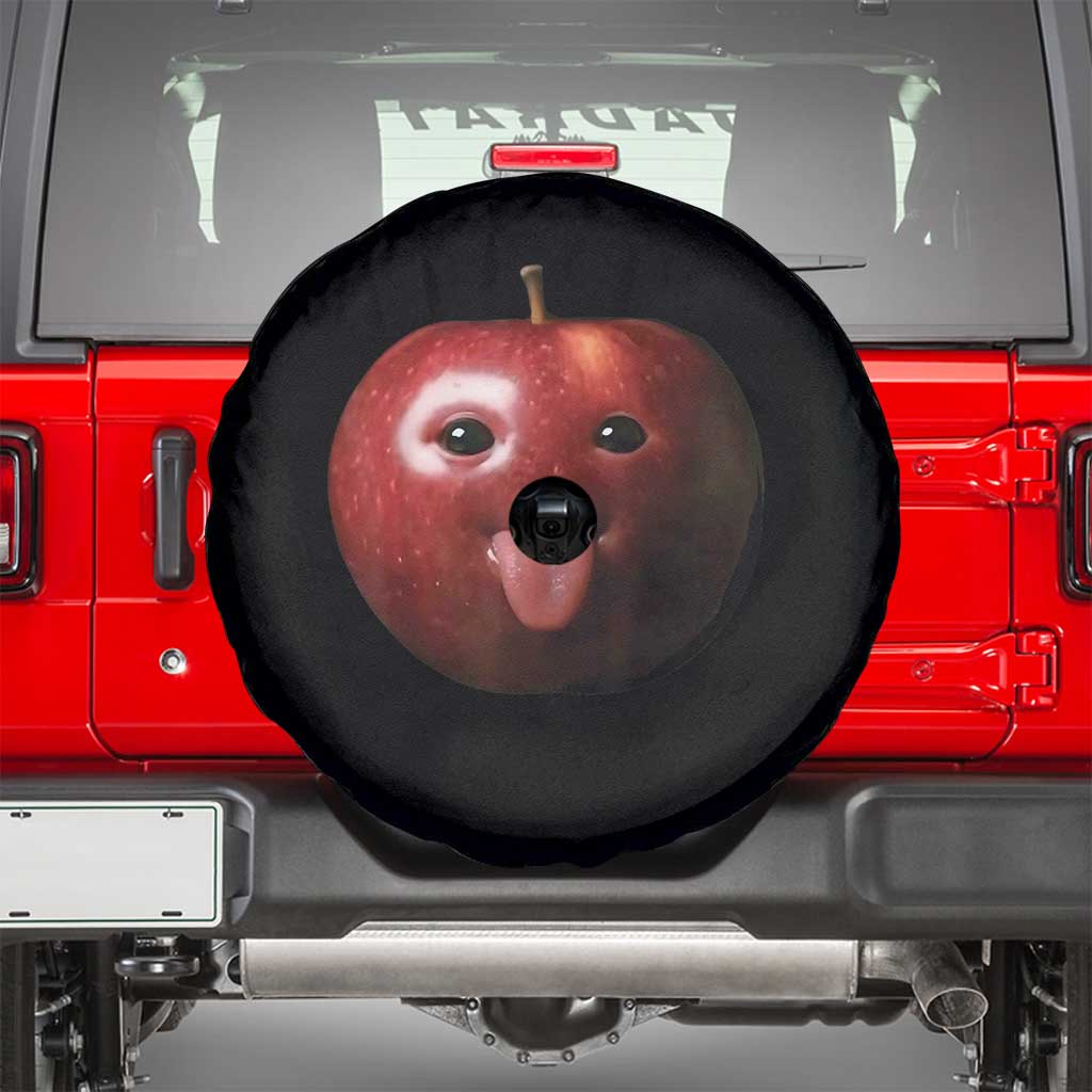 Cute Freaky Apple with Tongue Out Spare Tire Cover Funny Goofy AI Fruit Meme - Wonder Print Shop