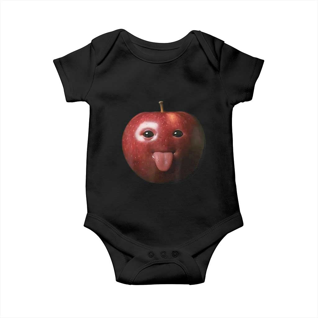 Cute Freaky Apple with Tongue Out Baby Onesie Funny Goofy AI Fruit Meme - Wonder Print Shop
