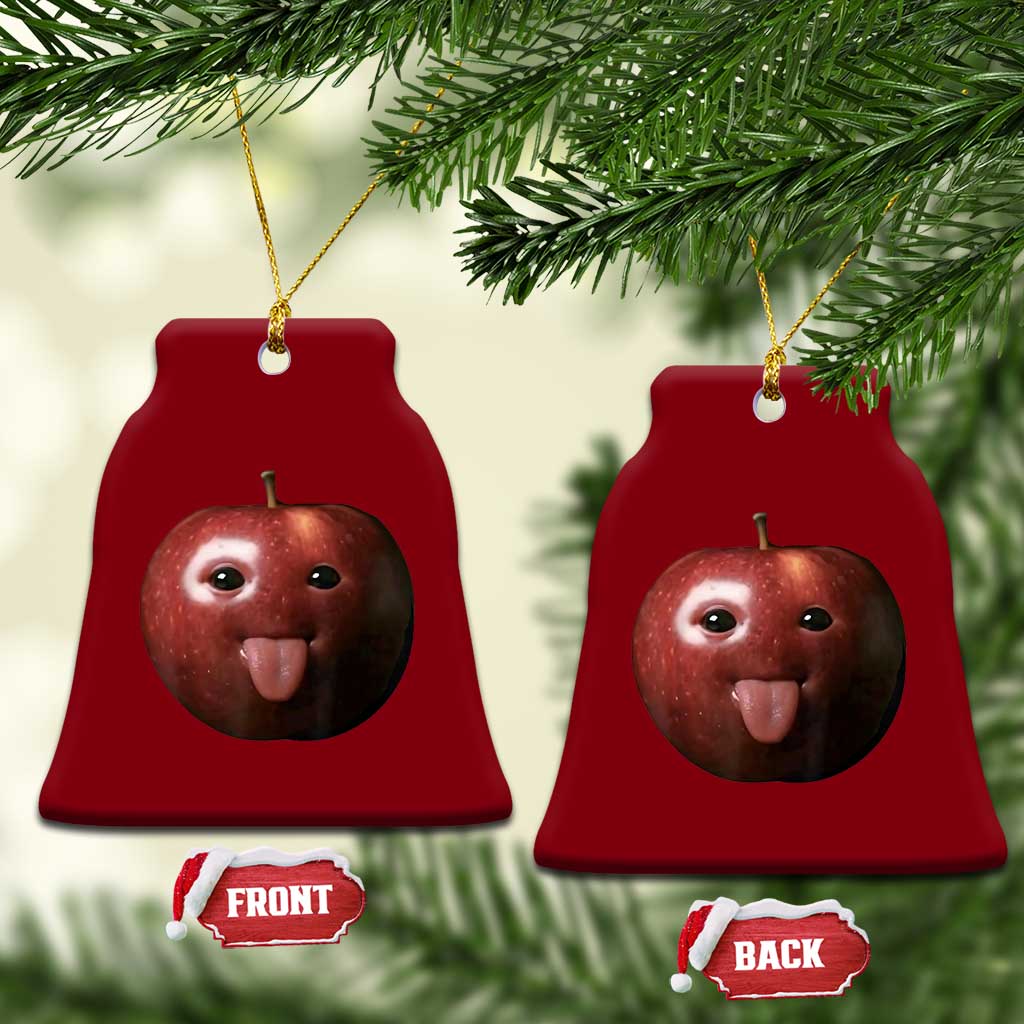Cute Freaky Apple with Tongue Out Ceramic Ornament Funny Goofy AI Fruit Meme - Wonder Print Shop