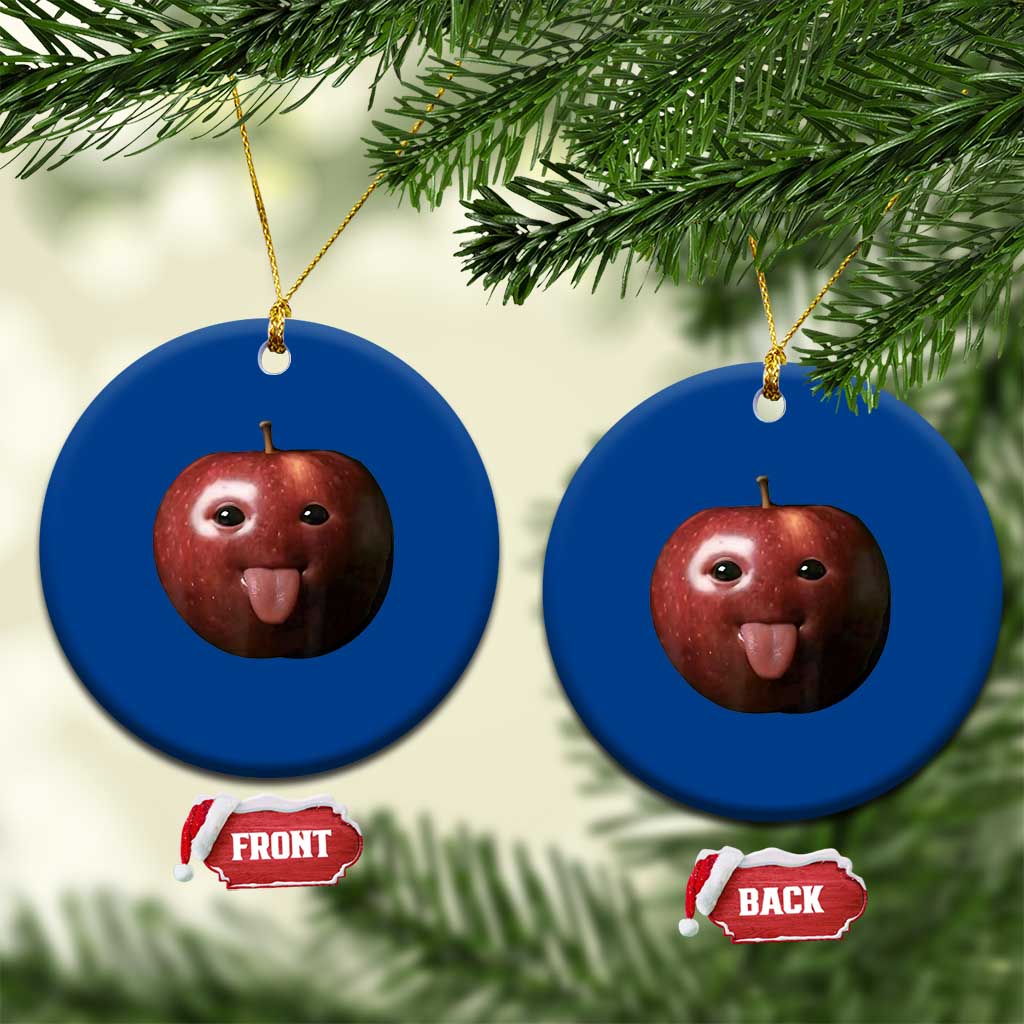 Cute Freaky Apple with Tongue Out Ceramic Ornament Funny Goofy AI Fruit Meme - Wonder Print Shop