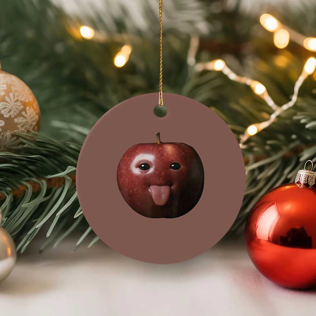 Cute Freaky Apple with Tongue Out Ceramic Ornament Funny Goofy AI Fruit Meme - Wonder Print Shop