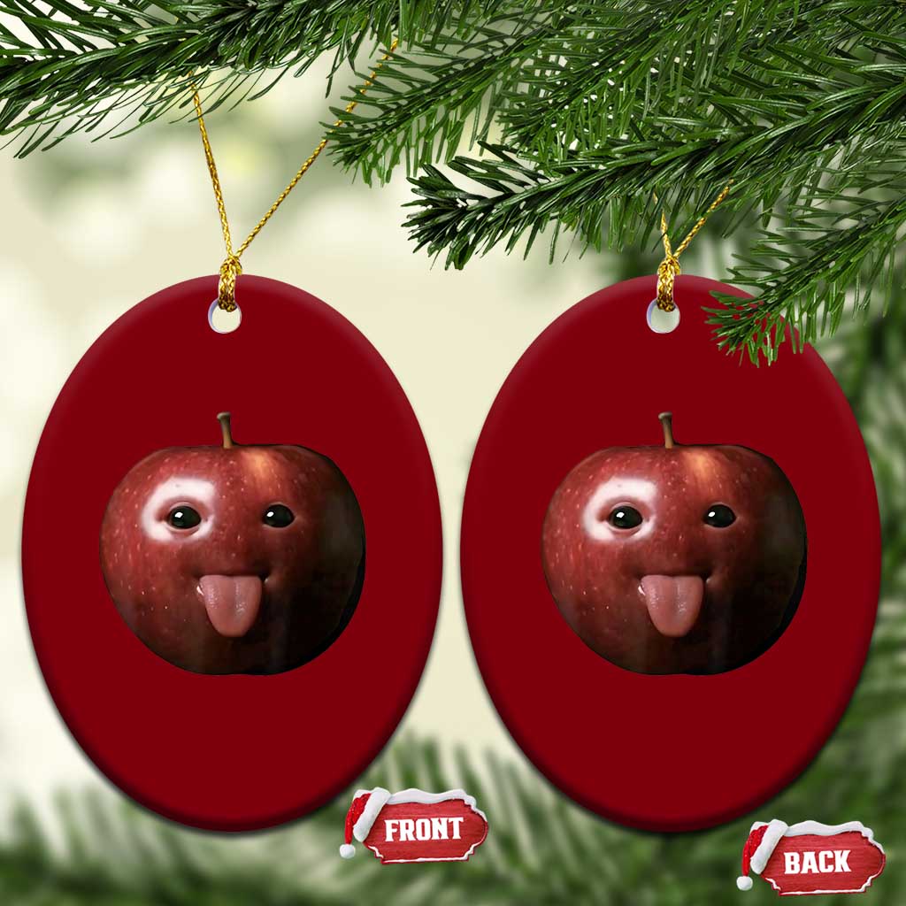 Cute Freaky Apple with Tongue Out Ceramic Ornament Funny Goofy AI Fruit Meme - Wonder Print Shop
