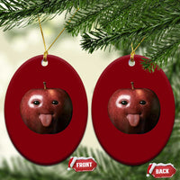 Cute Freaky Apple with Tongue Out Ceramic Ornament Funny Goofy AI Fruit Meme - Wonder Print Shop