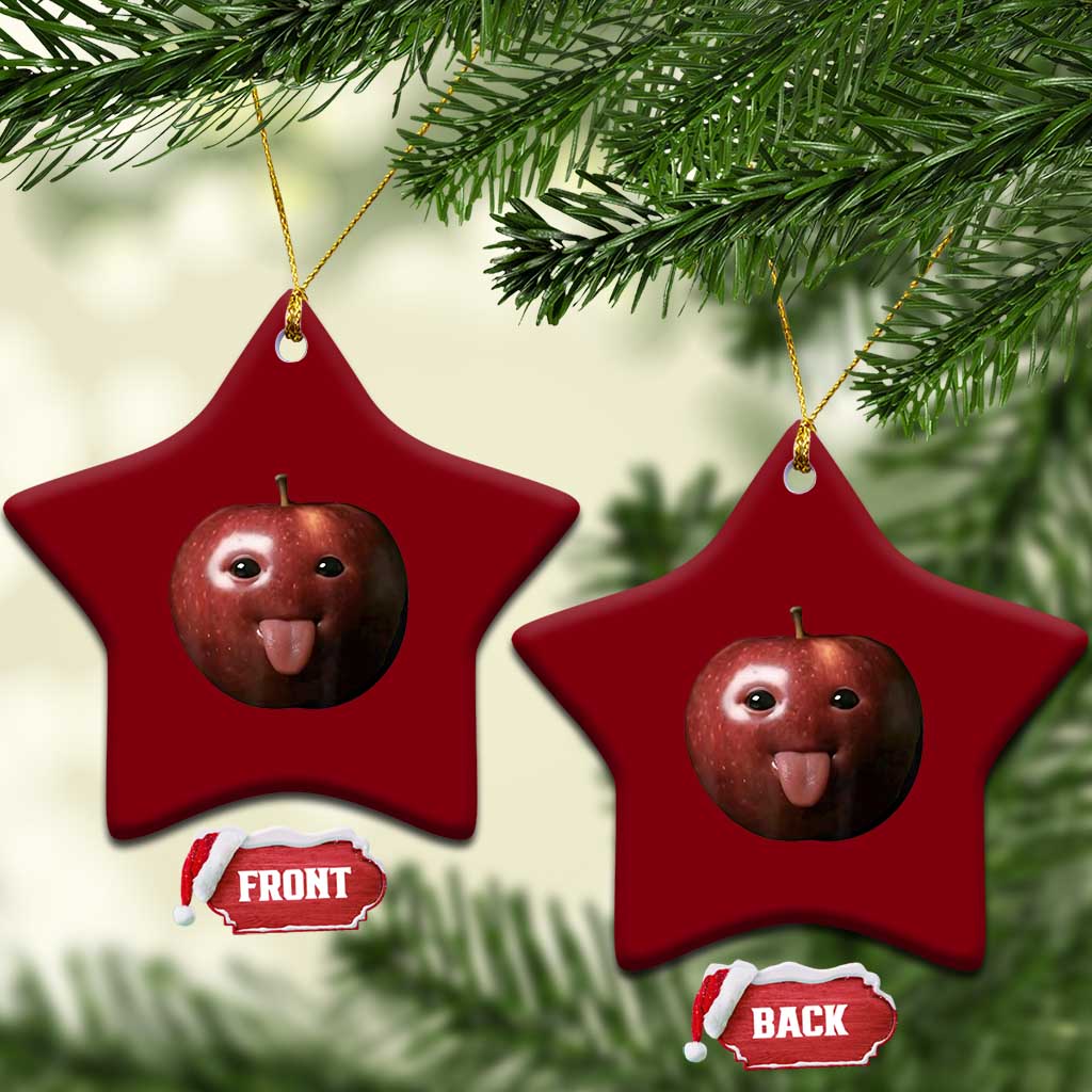 Cute Freaky Apple with Tongue Out Ceramic Ornament Funny Goofy AI Fruit Meme - Wonder Print Shop
