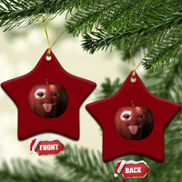 Cute Freaky Apple with Tongue Out Ceramic Ornament Funny Goofy AI Fruit Meme - Wonder Print Shop