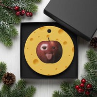 Cute Freaky Apple with Tongue Out Ceramic Ornament Funny Goofy AI Fruit Meme - Wonder Print Shop