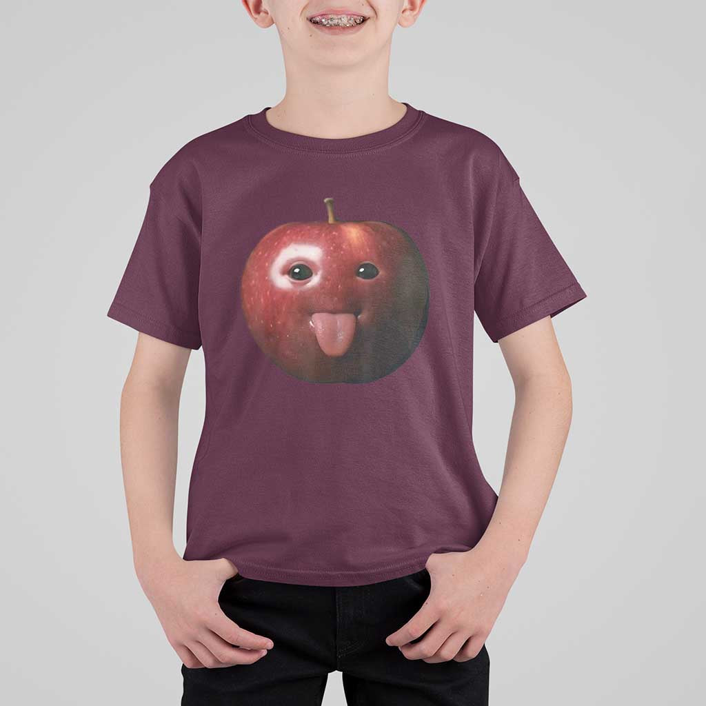 Cute Freaky Apple with Tongue Out T Shirt For Kid Funny Goofy AI Fruit Meme - Wonder Print Shop