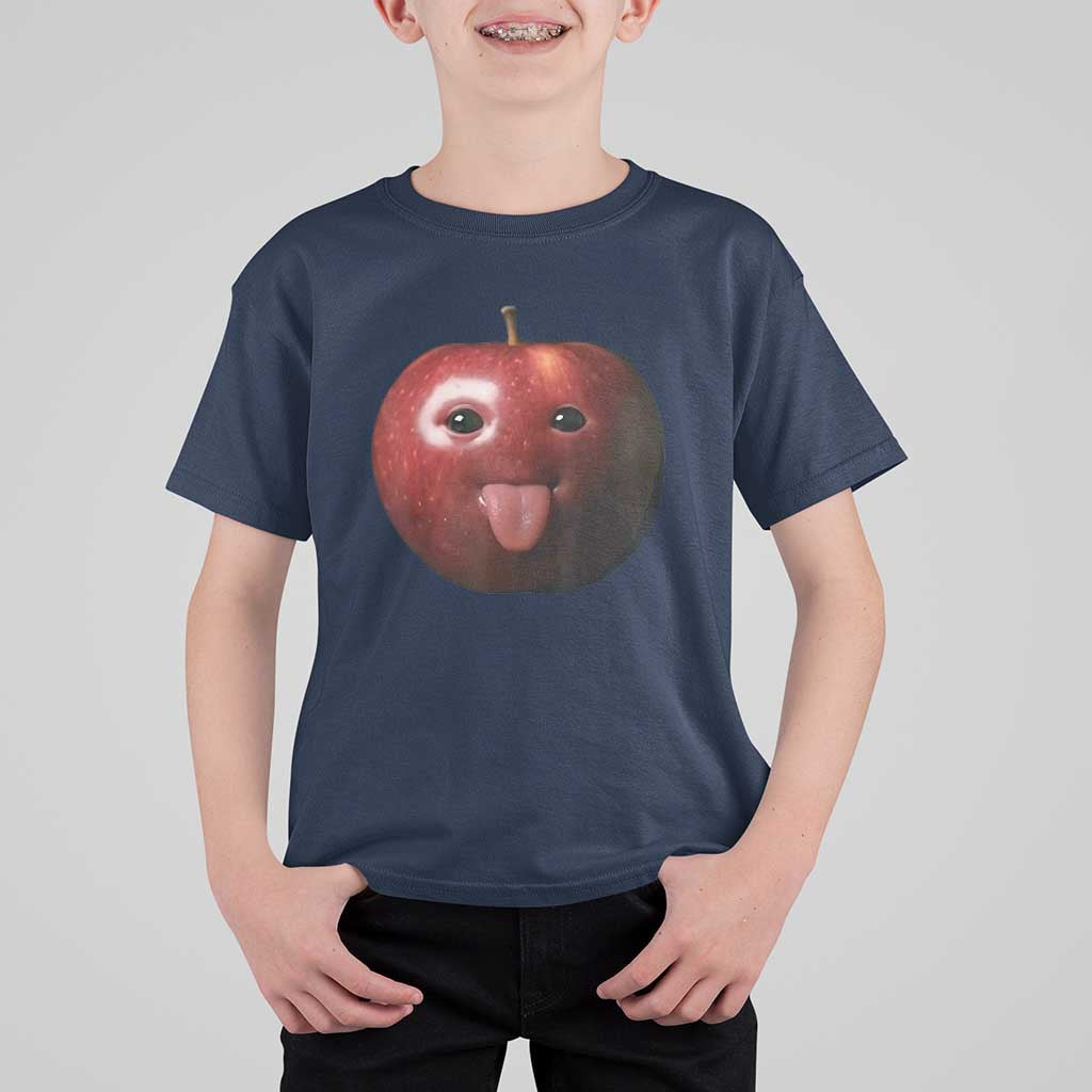 Cute Freaky Apple with Tongue Out T Shirt For Kid Funny Goofy AI Fruit Meme - Wonder Print Shop
