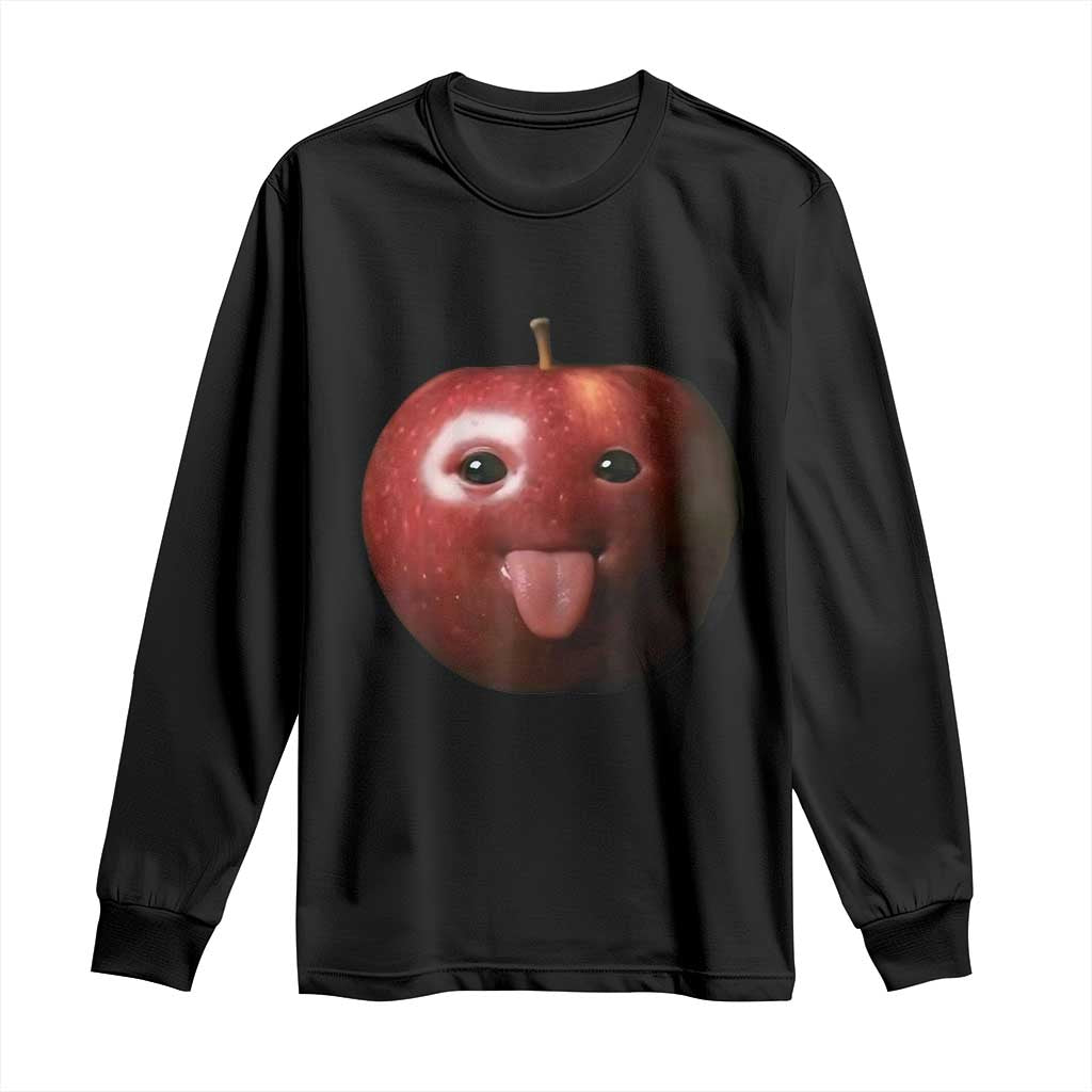 Cute Freaky Apple with Tongue Out Long Sleeve Shirt Funny Goofy AI Fruit Meme - Wonder Print Shop