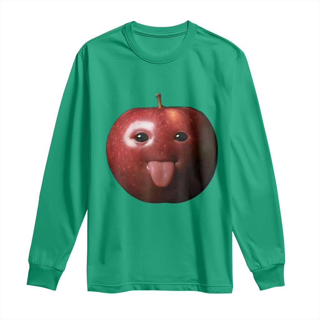 Cute Freaky Apple with Tongue Out Long Sleeve Shirt Funny Goofy AI Fruit Meme - Wonder Print Shop