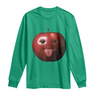 Cute Freaky Apple with Tongue Out Long Sleeve Shirt Funny Goofy AI Fruit Meme - Wonder Print Shop