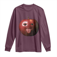 Cute Freaky Apple with Tongue Out Long Sleeve Shirt Funny Goofy AI Fruit Meme - Wonder Print Shop