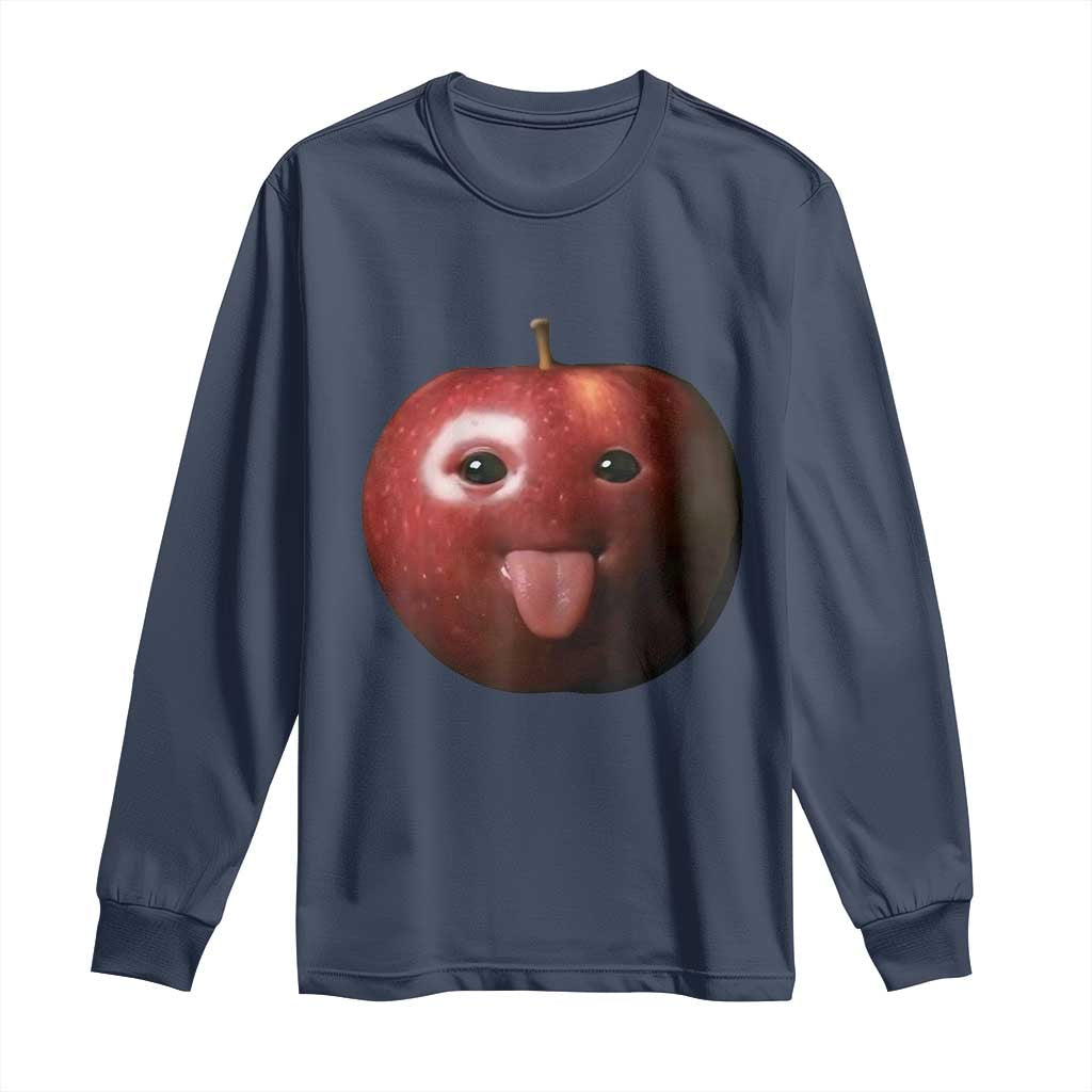 Cute Freaky Apple with Tongue Out Long Sleeve Shirt Funny Goofy AI Fruit Meme - Wonder Print Shop