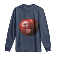 Cute Freaky Apple with Tongue Out Long Sleeve Shirt Funny Goofy AI Fruit Meme - Wonder Print Shop