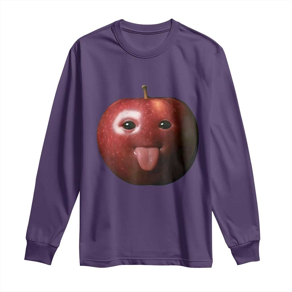 Cute Freaky Apple with Tongue Out Long Sleeve Shirt Funny Goofy AI Fruit Meme - Wonder Print Shop