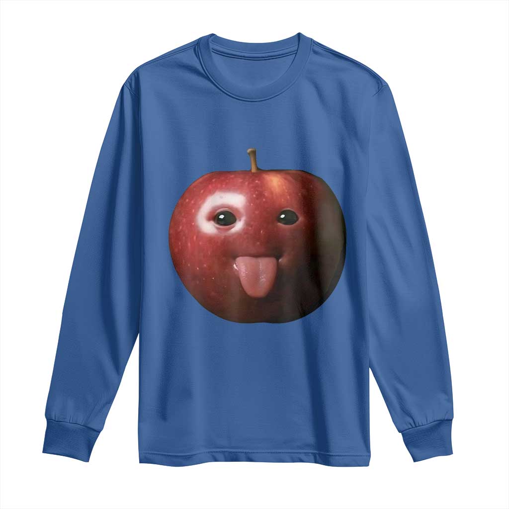 Cute Freaky Apple with Tongue Out Long Sleeve Shirt Funny Goofy AI Fruit Meme - Wonder Print Shop