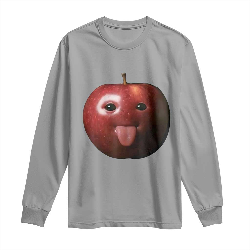Cute Freaky Apple with Tongue Out Long Sleeve Shirt Funny Goofy AI Fruit Meme - Wonder Print Shop