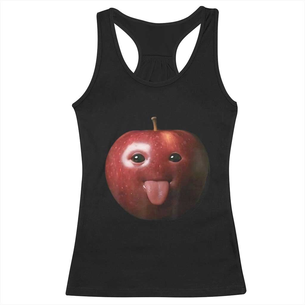 Cute Freaky Apple with Tongue Out Racerback Tank Top Funny Goofy AI Fruit Meme - Wonder Print Shop