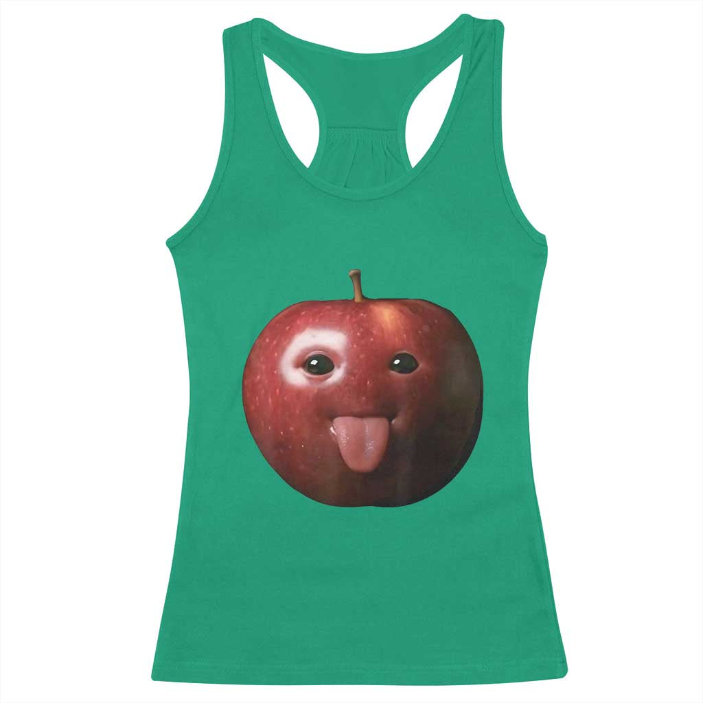 Cute Freaky Apple with Tongue Out Racerback Tank Top Funny Goofy AI Fruit Meme - Wonder Print Shop