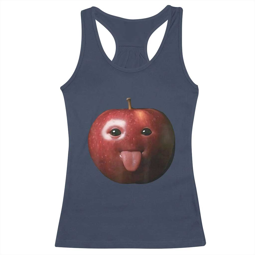 Cute Freaky Apple with Tongue Out Racerback Tank Top Funny Goofy AI Fruit Meme - Wonder Print Shop
