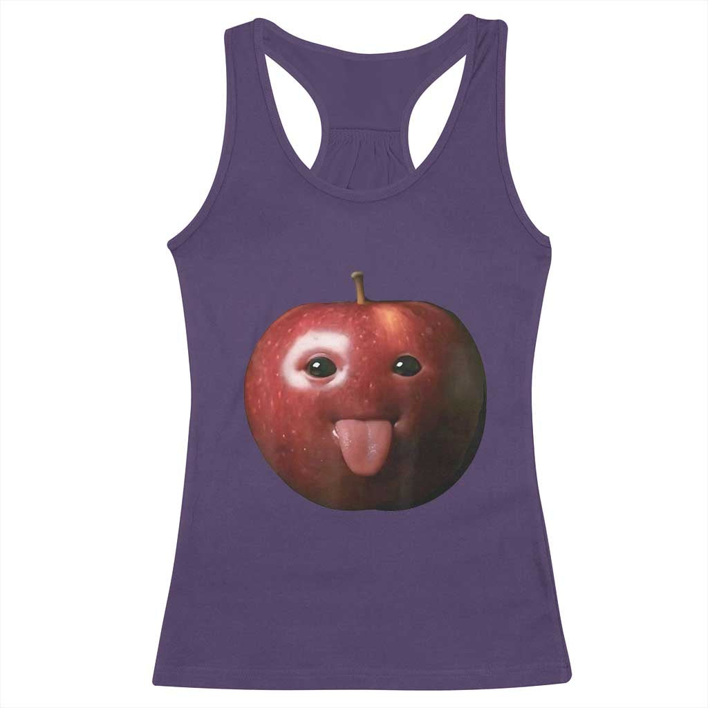Cute Freaky Apple with Tongue Out Racerback Tank Top Funny Goofy AI Fruit Meme - Wonder Print Shop