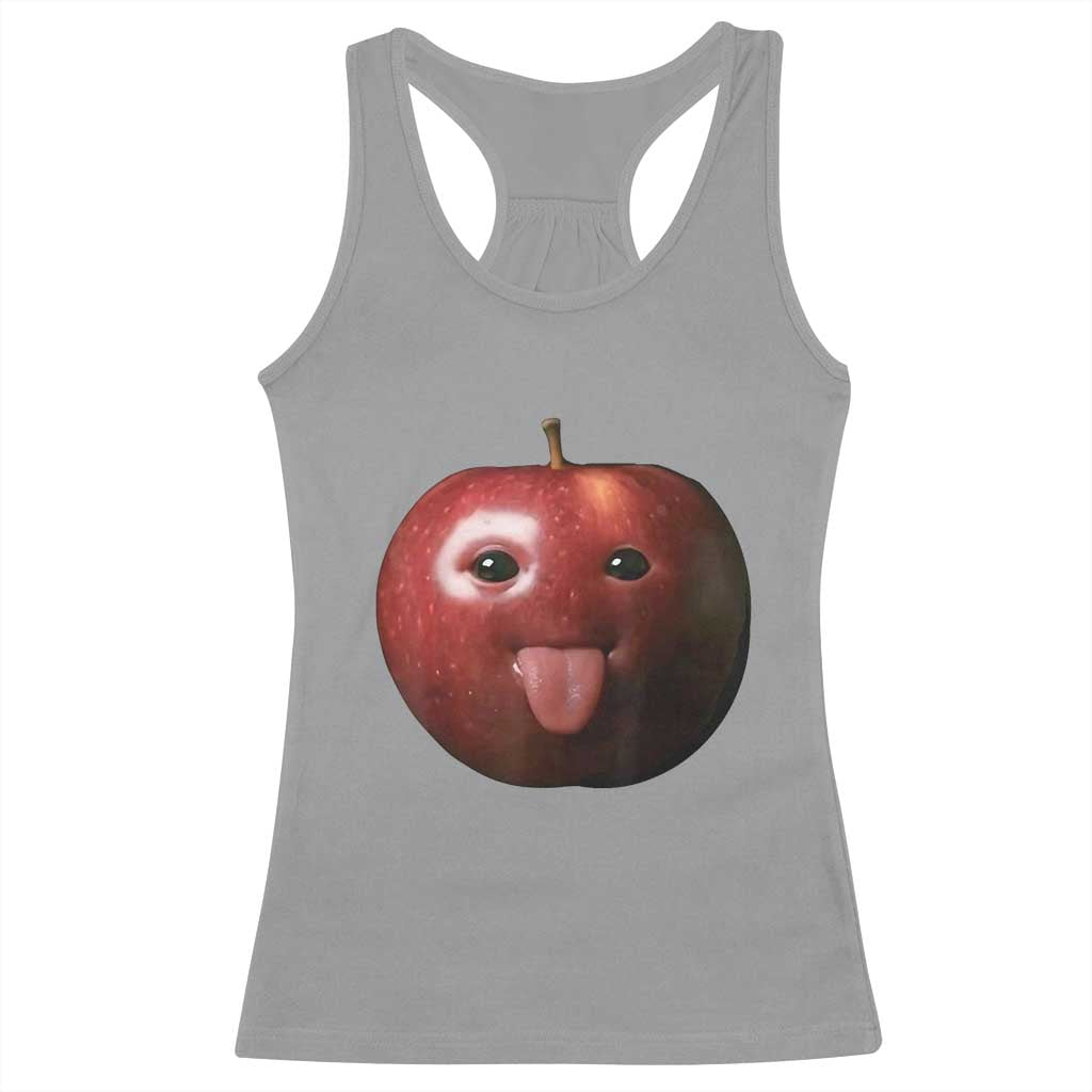 Cute Freaky Apple with Tongue Out Racerback Tank Top Funny Goofy AI Fruit Meme - Wonder Print Shop