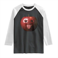 Cute Freaky Apple with Tongue Out Raglan Shirt Funny Goofy AI Fruit Meme - Wonder Print Shop