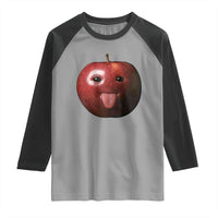 Cute Freaky Apple with Tongue Out Raglan Shirt Funny Goofy AI Fruit Meme - Wonder Print Shop