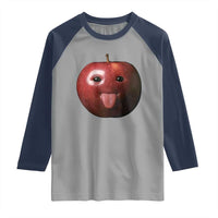 Cute Freaky Apple with Tongue Out Raglan Shirt Funny Goofy AI Fruit Meme - Wonder Print Shop
