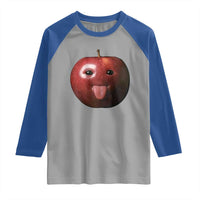 Cute Freaky Apple with Tongue Out Raglan Shirt Funny Goofy AI Fruit Meme - Wonder Print Shop
