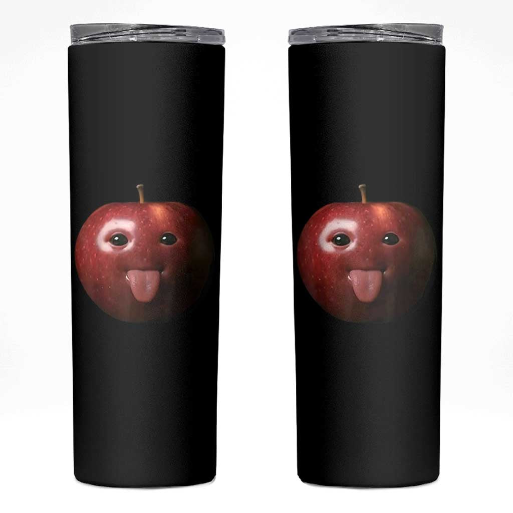 Cute Freaky Apple with Tongue Out Skinny Tumbler Funny Goofy AI Fruit Meme - Wonder Print Shop