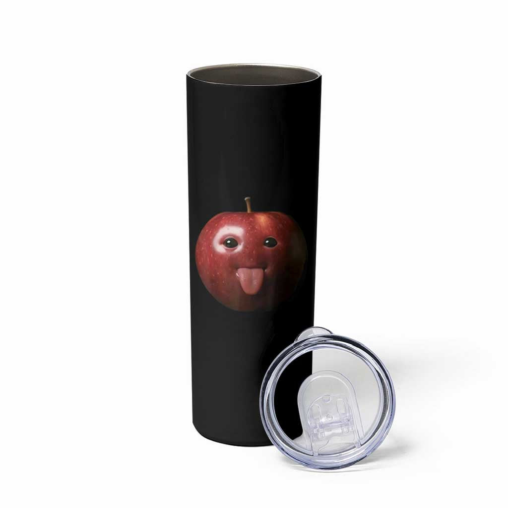 Cute Freaky Apple with Tongue Out Skinny Tumbler Funny Goofy AI Fruit Meme - Wonder Print Shop
