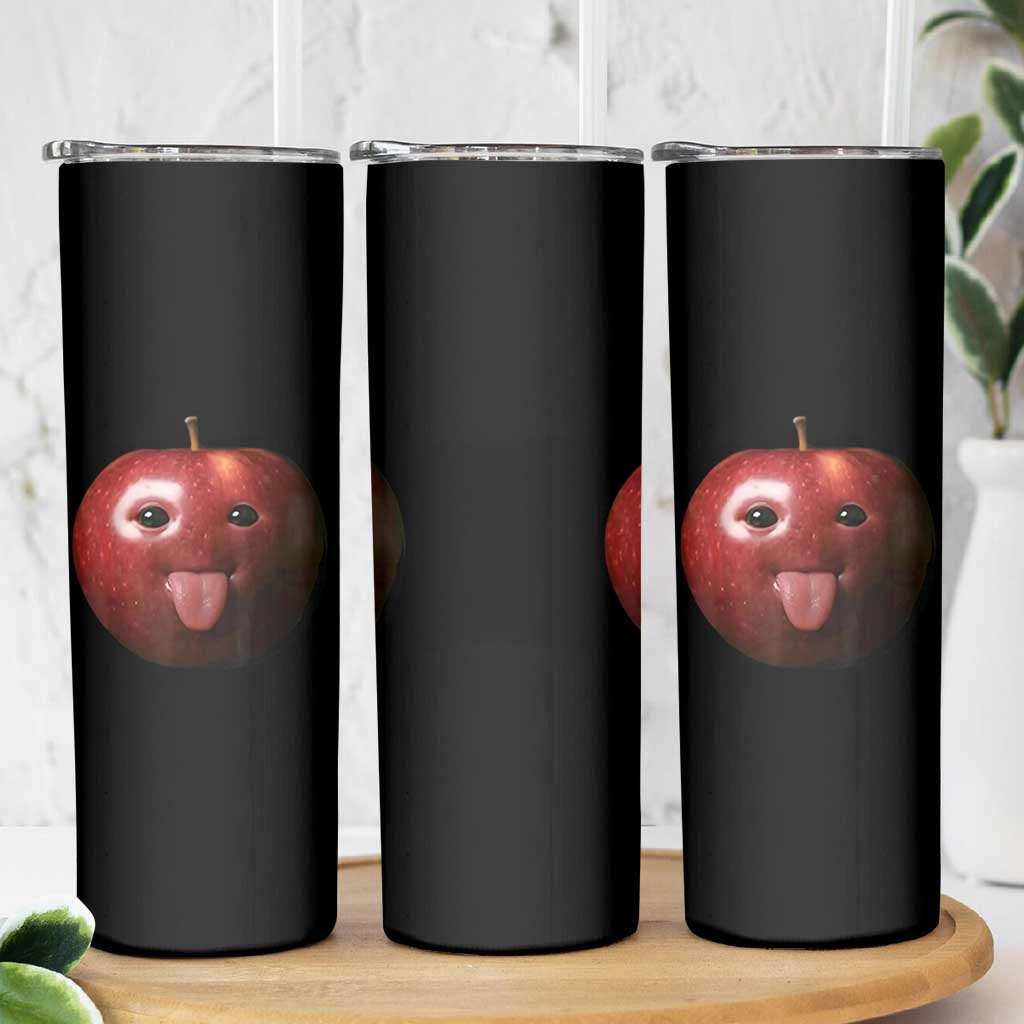 Cute Freaky Apple with Tongue Out Skinny Tumbler Funny Goofy AI Fruit Meme - Wonder Print Shop