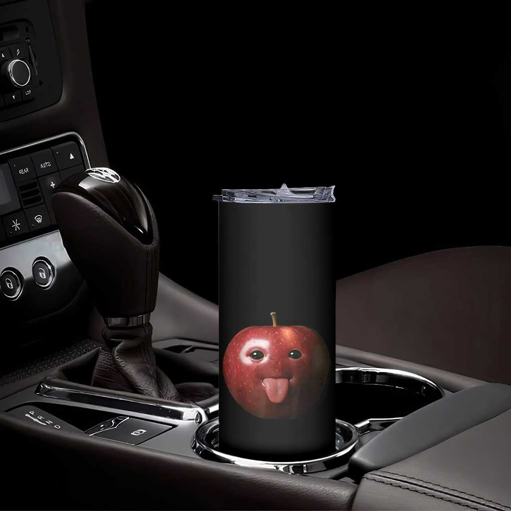Cute Freaky Apple with Tongue Out Skinny Tumbler Funny Goofy AI Fruit Meme - Wonder Print Shop