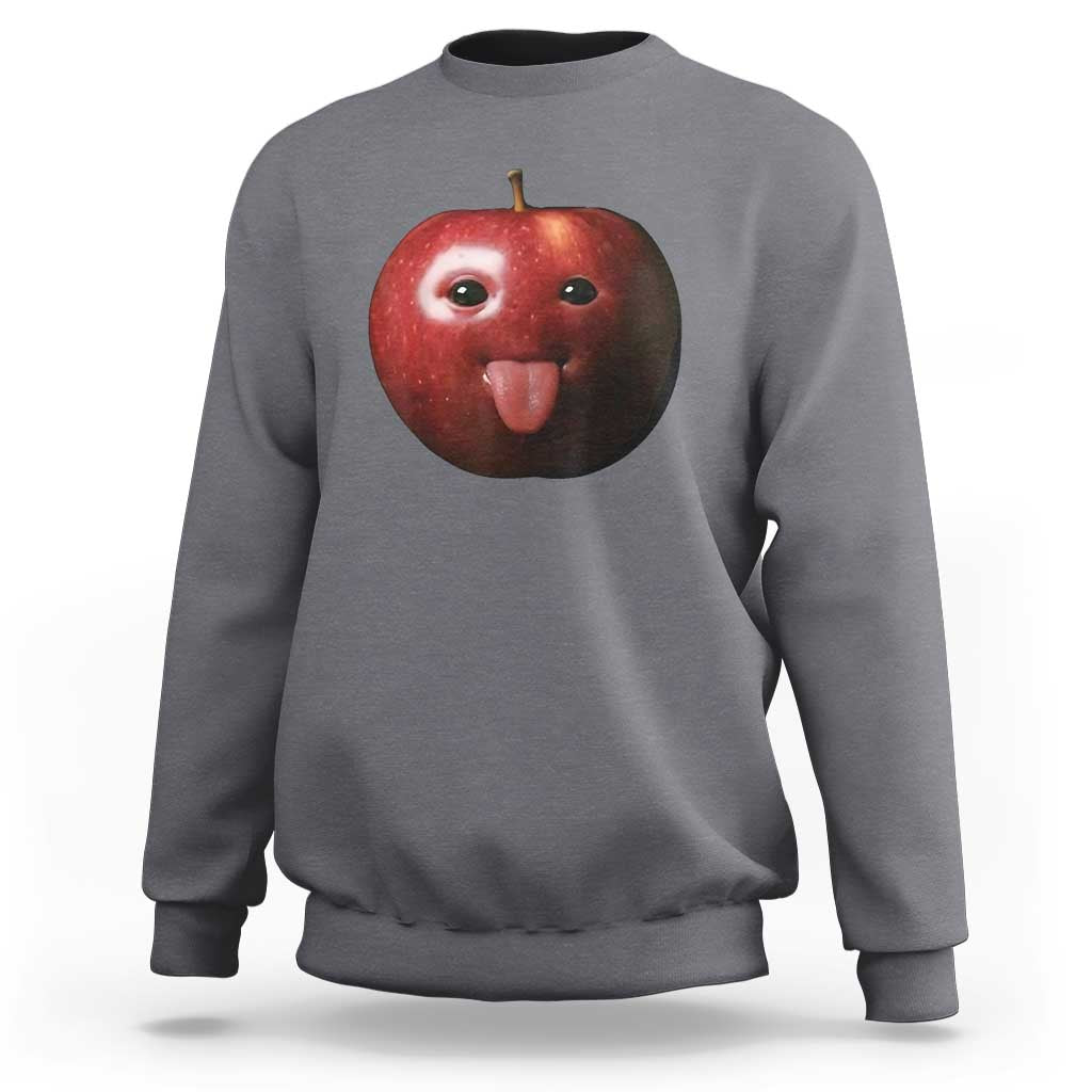 Cute Freaky Apple with Tongue Out Sweatshirt Funny Goofy AI Fruit Meme - Wonder Print Shop
