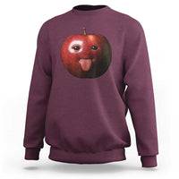 Cute Freaky Apple with Tongue Out Sweatshirt Funny Goofy AI Fruit Meme - Wonder Print Shop